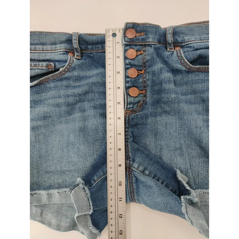 Loft Outlet Womens Denim‎ Shorts Medium Wash Button Fly Raw Hem Size 10